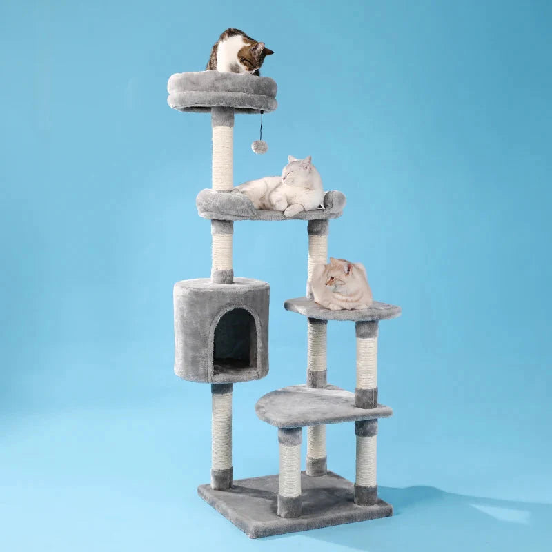 Luxury Cat Tower with Double Condos and Spacious Perch - Fully Wrapped Scratching Sisal Post